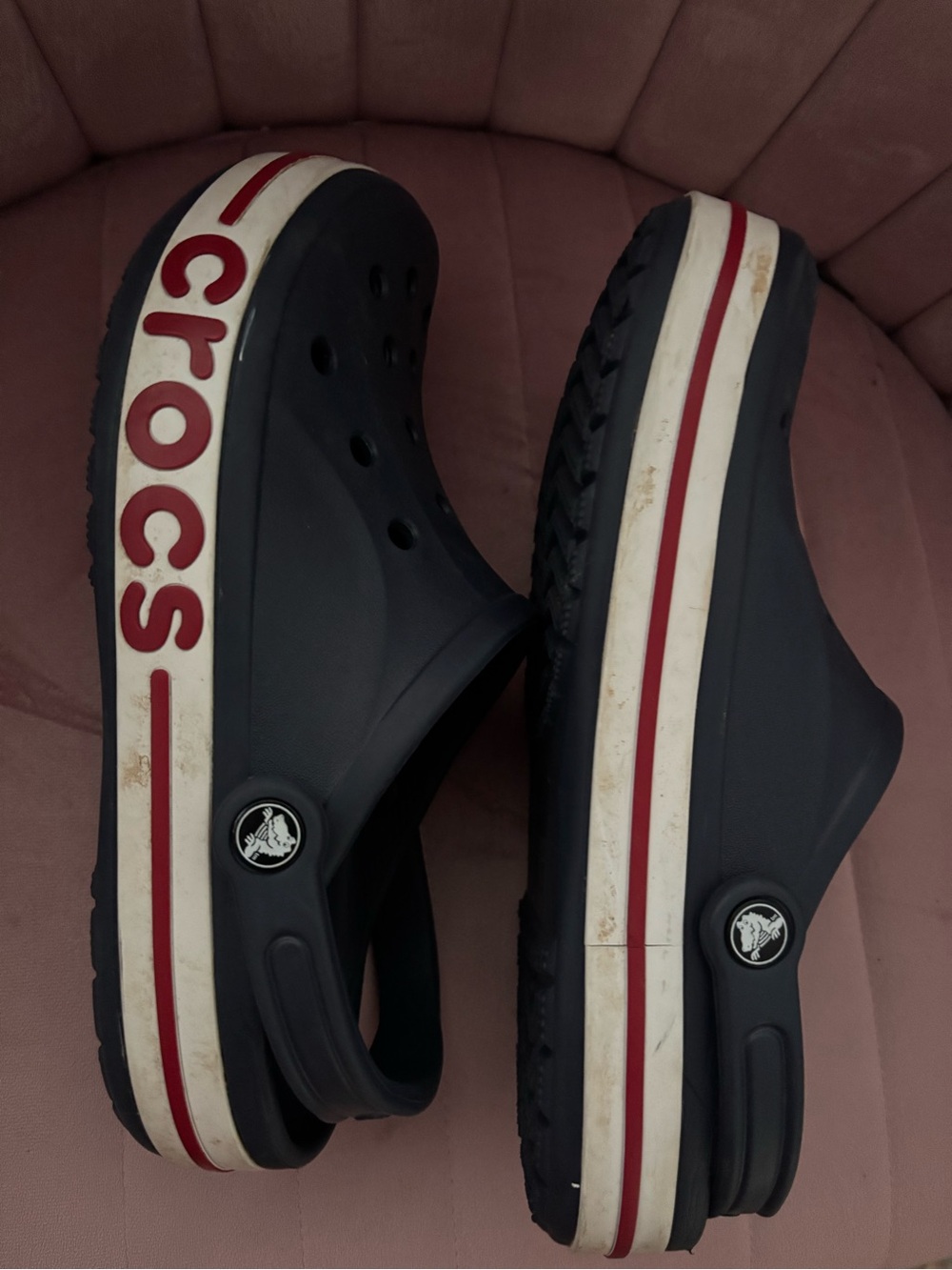 CROCS Men's Navy Blue Clog with White and Red Trim